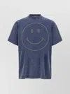 Moschino Smiley Face Studs Crew Neck T-shirt In Blue