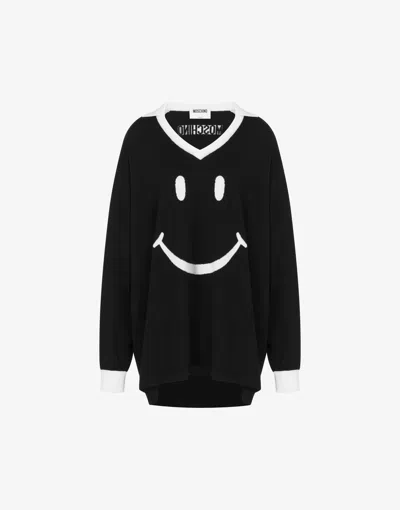 Moschino Smiley® Extra-fine Merino Wool Sweater In Black