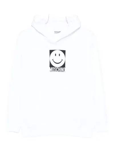 Moschino Kids' Smiley-face Cotton Hoodie In White