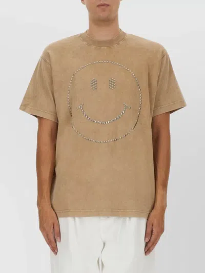 Moschino Smiley Face Crew Neck T-shirt In Brown