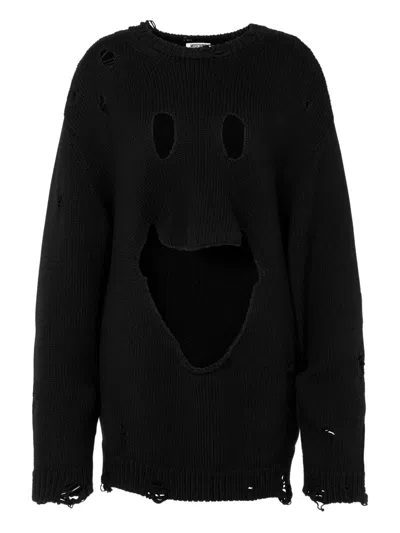 Moschino Smiley Face Distressed Sweater In Brown