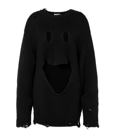 MOSCHINO SMILEY FACE DISTRESSED SWEATER