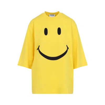 Moschino Smiley Face Graphic T-shirt In Bright Yellow Cotton