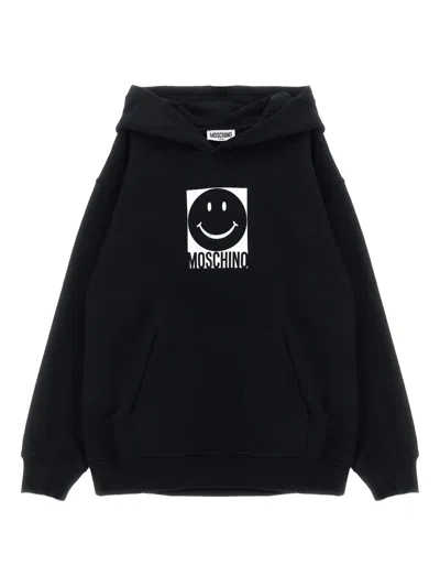 Moschino Kids' Smiley-face Kangaroo-pocket Hoodie In Black