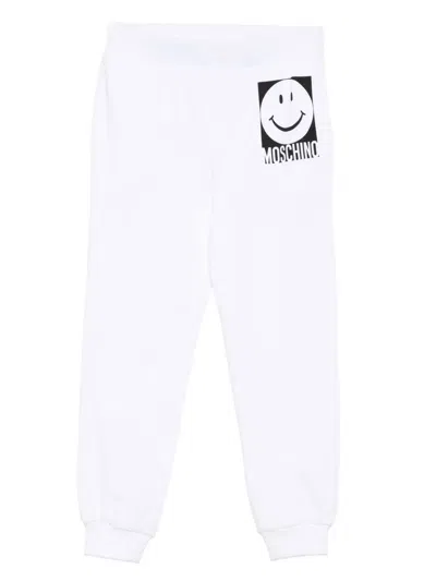 Moschino Kids' Smiley-face Logo Track Pants In White