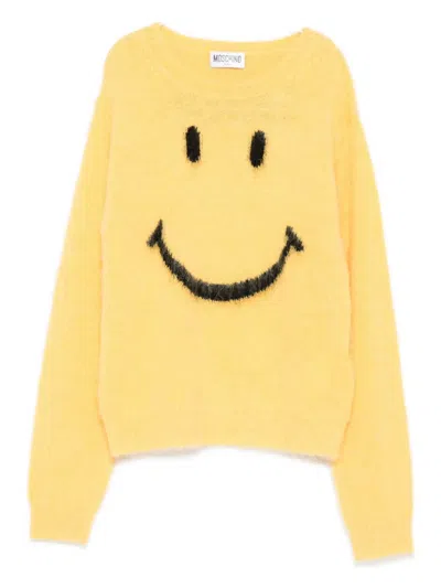 Moschino Kids' Smiley-face Mohair Sweater In Yellow