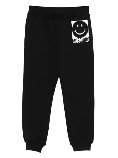 Moschino Kids' Smiley Face-motif Tracksuit Bottoms In Black