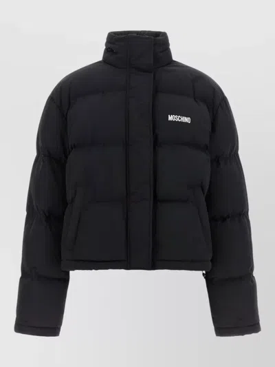 Moschino Smiley Face Padded Bomber Jacket In Black