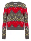 Moschino Wool Blend Pullover Smiley Grey In Gray