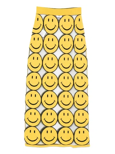 Moschino Smiley-face Straight Skirt In Yellow
