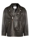 Moschino Leather Smiley Face Studded Jacket In Black