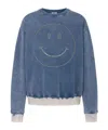 Moschino Crewneck Sweater With Studded Smiley Face In Blue