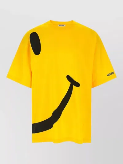 Moschino Smiley Graphic Logo T Shirt Short Sleeves In Yellow