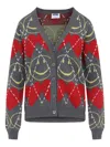 Moschino Jacquard Smile Wool Blend Cardigan In Gray