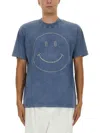 Moschino Smiley Face Studs Crew Neck T-shirt In Blue