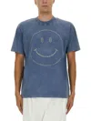 Moschino Smiley Face Studs Crew Neck T-shirt In Blue