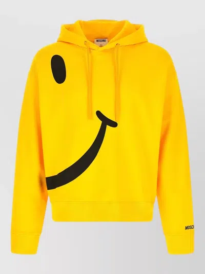 Moschino Smiley Hooded Sweater Graphic Logo Knit In Yellow