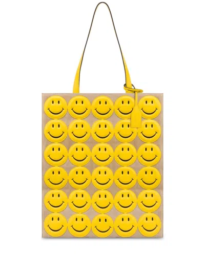 Moschino Smiley Leather Shoulder Bag In Yellow