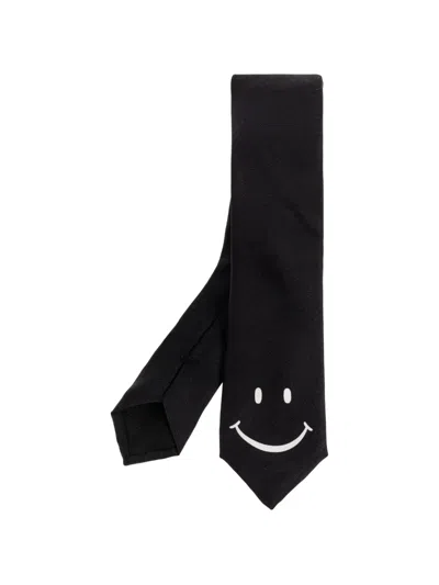 Moschino Smiley-motif Silk Tie In Black