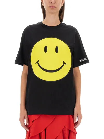 Moschino Smiley® Organic Jersey T-shirt In Black