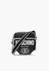 Moschino Black Smiley Double Smiley Messenger Bag In Monochrome