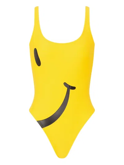 Moschino Smiley-print One Piece In Yellow