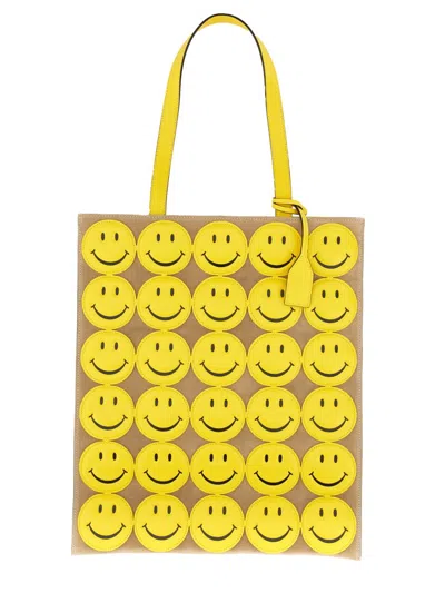 Moschino Smiley Leather Shoulder Bag In Yellow