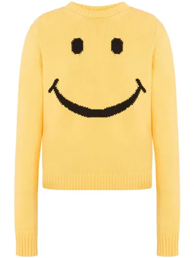 Moschino Yellow Cotton Blend Pullover Smiley Sweater