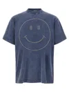 Moschino Smiley Face Studs Crew Neck T-shirt In Blue