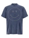 Moschino Smiley Face Studs Crew Neck T-shirt In Blue