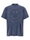 Moschino Smiley Face Studs Crew Neck T-shirt In Blue