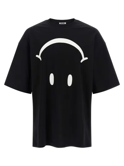 Moschino Smiley Logo Crew Neck Graphic T Shirt In Black