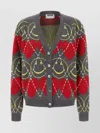 Moschino Jacquard Smile Wool Blend Cardigan In Multi