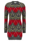 Moschino Crew Neck Long Sleeve Graphic Dress In Multi