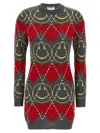 Moschino Crew Neck Long Sleeve Graphic Dress In Multi