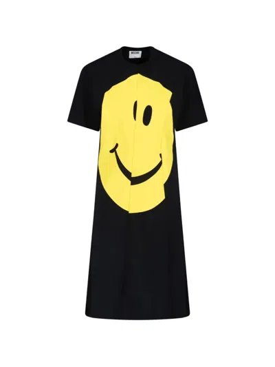 Moschino Smiley-patch T-shirt Dress In Black