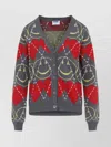 Moschino Jacquard Smile Wool Blend Cardigan In Multi