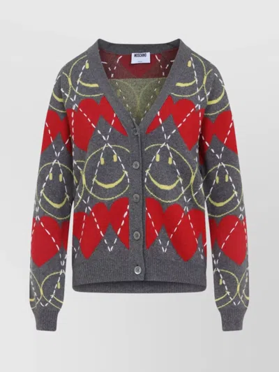MOSCHINO SMILING HEARTS V-NECK CARDIGAN