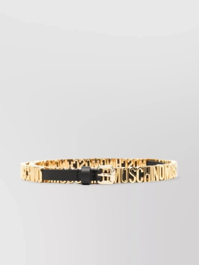 Moschino Smooth Grain Leather Chain Link Belt In Gold
