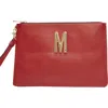 Moschino Smooth Leather Top Zip Wristlet Clutch Bag In Red