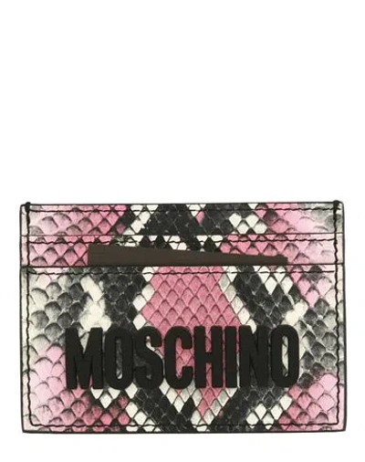 Moschino Snakeskin Print Logo Card Holder Woman Document Holder Pink Size - Calfskin