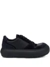 Moschino Round Toe Low Top Sneakers With Textured Panels In Black