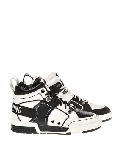 Moschino Man Sneakers White Size 12 Textile Fibers In Blanco