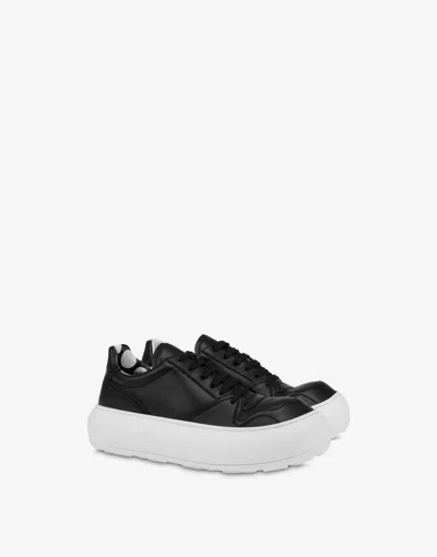 Moschino Sneakers In Calf Leather Ollie In Black