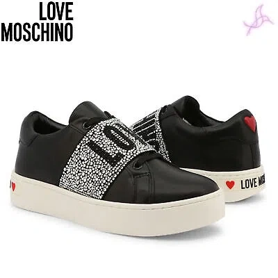 Pre-owned Moschino Sneakers Love  Ja15013g1dia0 Women Black 121318 Original