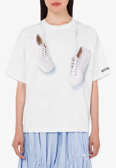 Moschino Sneakers Print Crewneck T-shirt In White