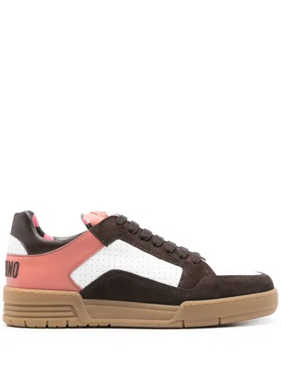 Moschino Sneakers In White/brown/pink/black