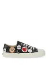 Moschino Black Leather Sneakers With Playful Pins In Black