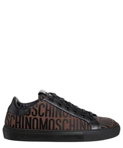 Pre-owned Moschino Sneakers Women Mn15012g1i10130a Brown - Black Leather Logo Detail