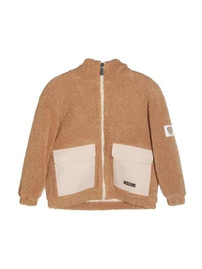 Moschino Soft Fabric Hooded Jacket In Brown